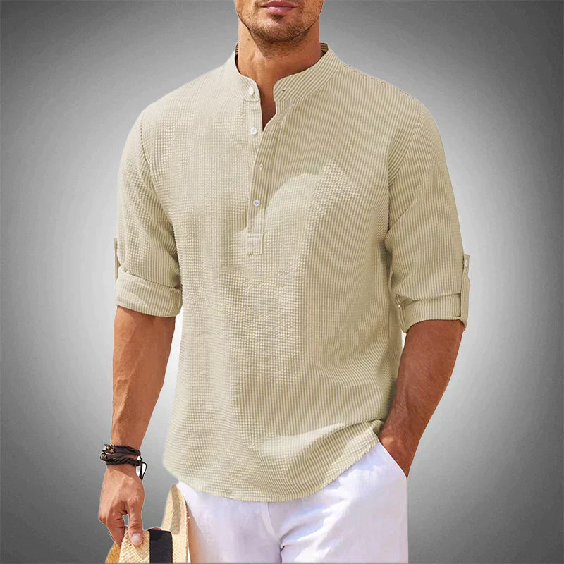 Theo - Long Sleeve Linen Polo