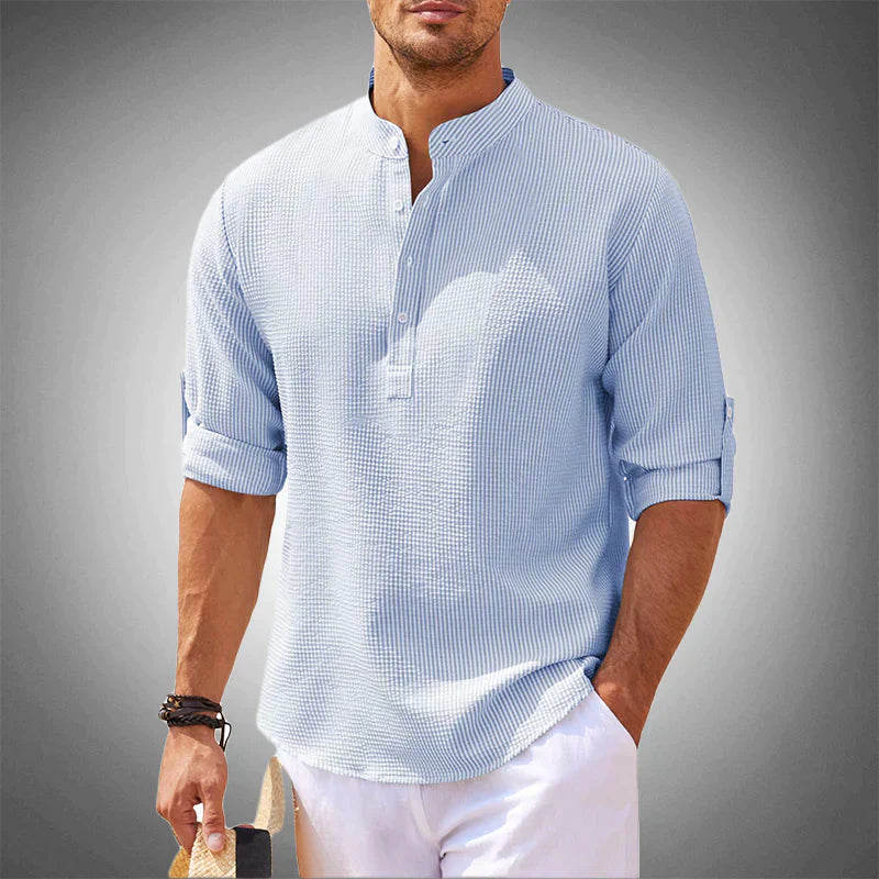 Theo - Long Sleeve Linen Polo