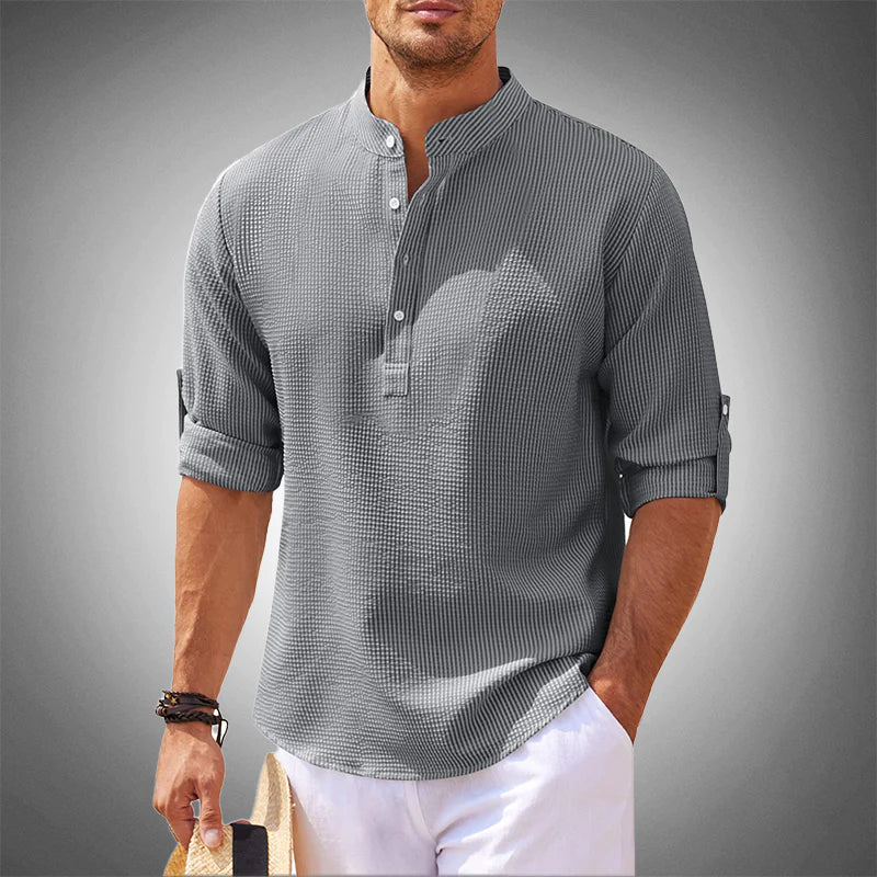 Theo - Long Sleeve Linen Polo