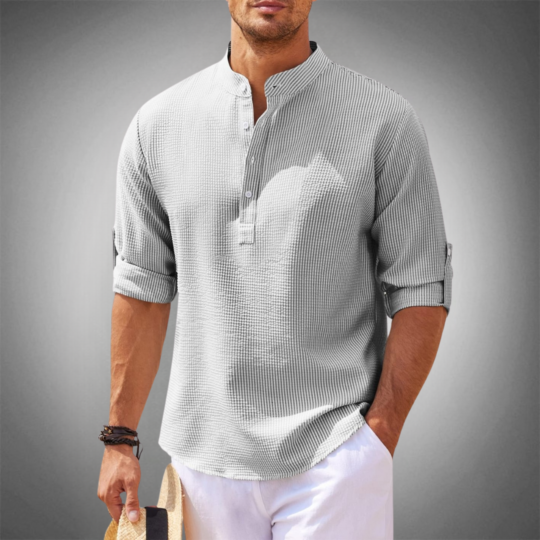 Theo - Long Sleeve Linen Polo