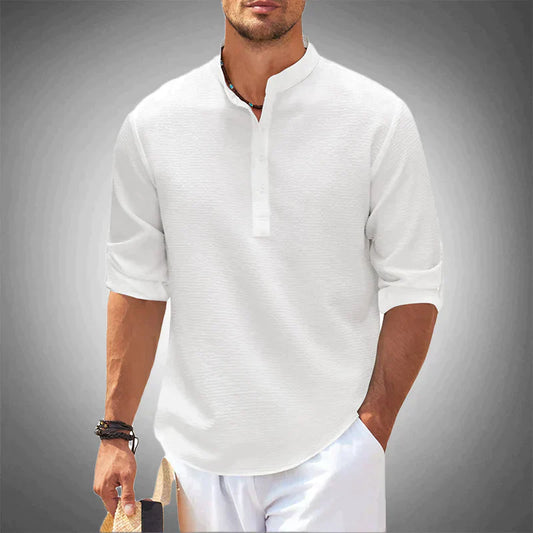 Theo - Long Sleeve Linen Polo