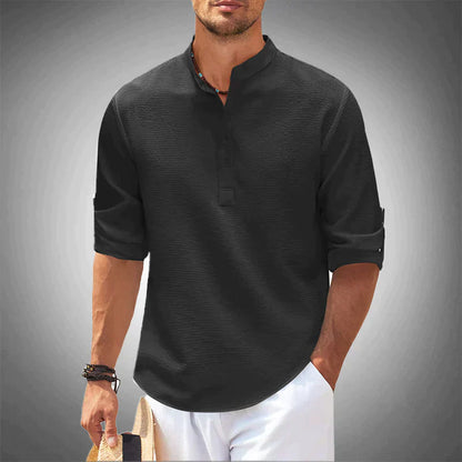 Theo - Long Sleeve Linen Polo